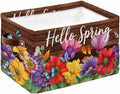 Spring Flowers Storage Bins Cubes Waterproof Cloth Storage Basket,Watercolor Farmhouse Colorful Wooden Grain Foldable Storage Bags for Shelf Clothes Storages Organizers with Handles 15x11x9.5 in 1PCS