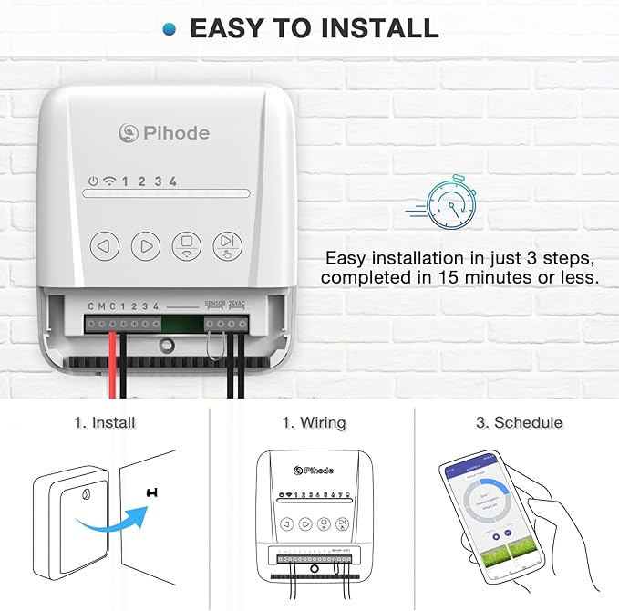 4 Zone Smart Sprinkler Controller with Local Weather Intelligence and Atmosphere Lights, Automated Watering and App Control WiFi Irrigation System, Save Water Through Rain Skip