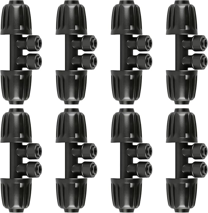 8 PCS 1/2" to 1/4" Drip Irrigation Tee Fittings,4 Way Barbed Tee 1/2 Inch to 1/4 Inch Quick Connect Irrigation Tubing Fittings,Anti-Leak Reducing Splitter Tee Connectors for Garden Irrigation System