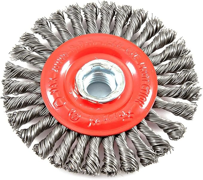 Forney 72760 Wire Wheel Brush, Stringer Bead Twist with 5/8-Inch-11 Threaded Arbor, 4-Inch-by-.020-Inch
