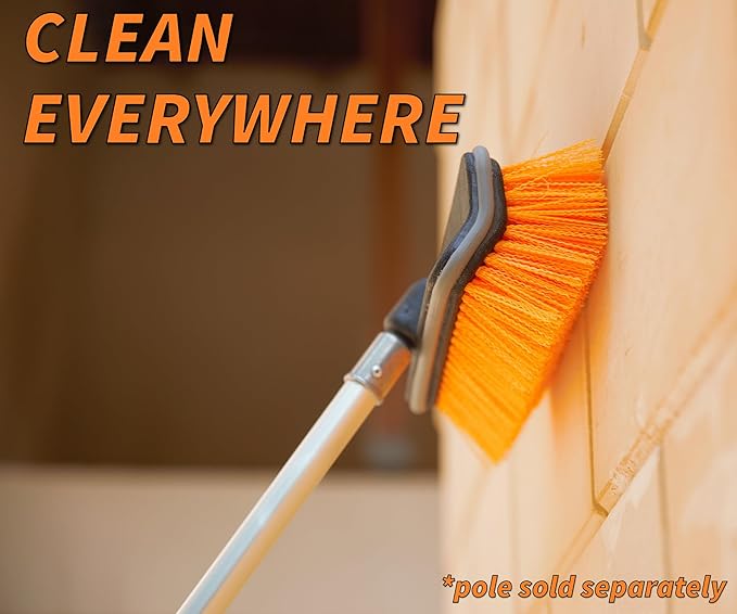 Hard Bristle Deck Scrub Brush Heavy Duty // Concrete Scrub Brush for Exterior House Cleaning // Screw On Floor Brush Scrubber Fits Standard Acme Threaded Extension Poles (Pole Sold Separately)
