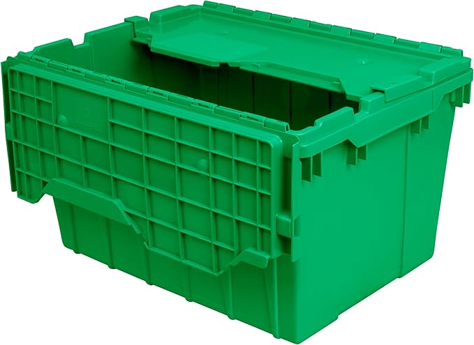 Akro-Mils 39120 Industrial Lidded Plastic Storage Container, Nesting and Stackable Plastic Storage Box with Lid Attached, Organization Tote for Garage and Warehouse, 21.5"x15.25"x12.5", Green (6-Pack)