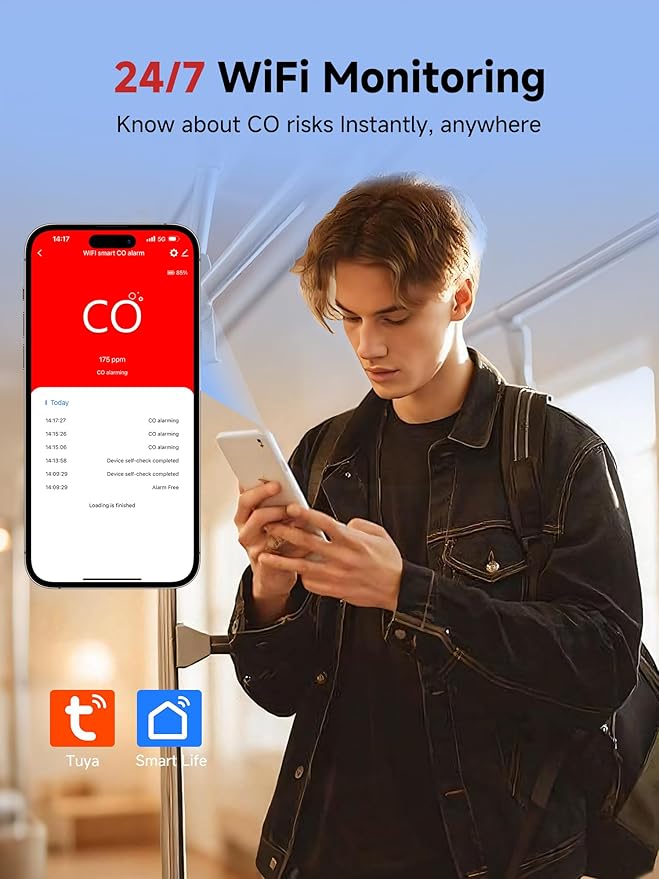HEIMAN Smart Carbon Monoxide Detectors, Wi-Fi Nano CO Alarm, UL 2034 5th Certified, Real-Time App Notifications, Battery Powered, Test-Reset Button, 10-Year Figaro Sensor, Portable for Trave
