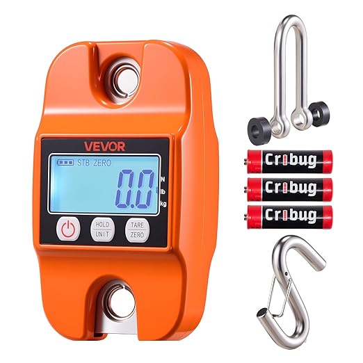 VEVOR Digital Crane Scale, 880 lbs/400 kg, Industrial Heavy Duty Hanging Scale with Cast Aluminum Case & LCD Screen, Handheld Mini Crane with Hooks for Farm, Hunting, Fishing, Outdoor, Garage (Orange)