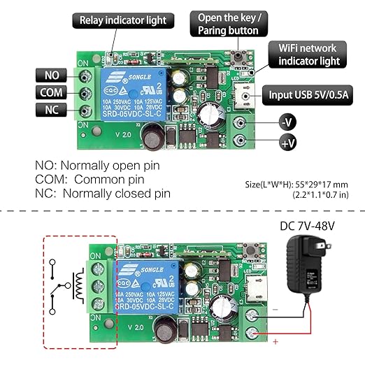 DieseRC 4x1 Channel WiFi Smart Switch with 1x Bluetooth Transmitter, DC 5V 12V 24V Passive Output Relay Module Ewelink APP WiFi Control Compatible with Alexa/Google Home, Inching/Self-Locking Switch
