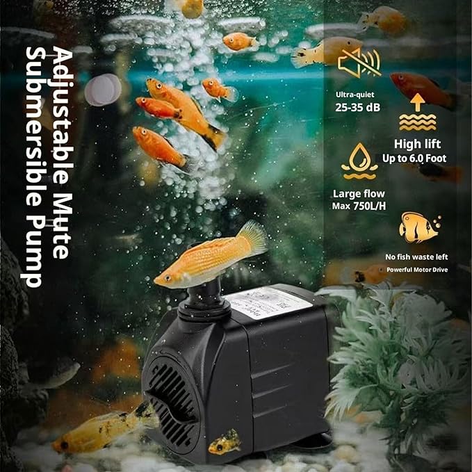 400GPH Submersible Water Pump (1500L/H 25W) Ultra Quiet Water Fountain Pump with 6.5ft High Lift, Adjustable Flow 3 Nozzles for Fish Tank, Aquarium, Hydroponics, Pond, Water Feature, Statuary