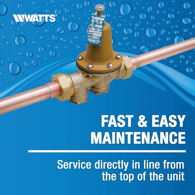 Watts LF25AUB-Z3 Series 1" Lead-Free Cast Copper Silicon Alloy Water Pressure Reducing Valve, NPT Female Union x NPT Female Outlet, Polymer Seat, Adjustable Pressure 25 to 75 psi, Maximum 300 psi