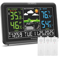 DreamSky Weather Station Indoor Outdoor Thermometer Wireless with Digital Atomic Clock for Home, Large Display with Dimmer, USB Port, Inside Outside Temperature Humidity Monitor (Plug-in)-3 Sensors