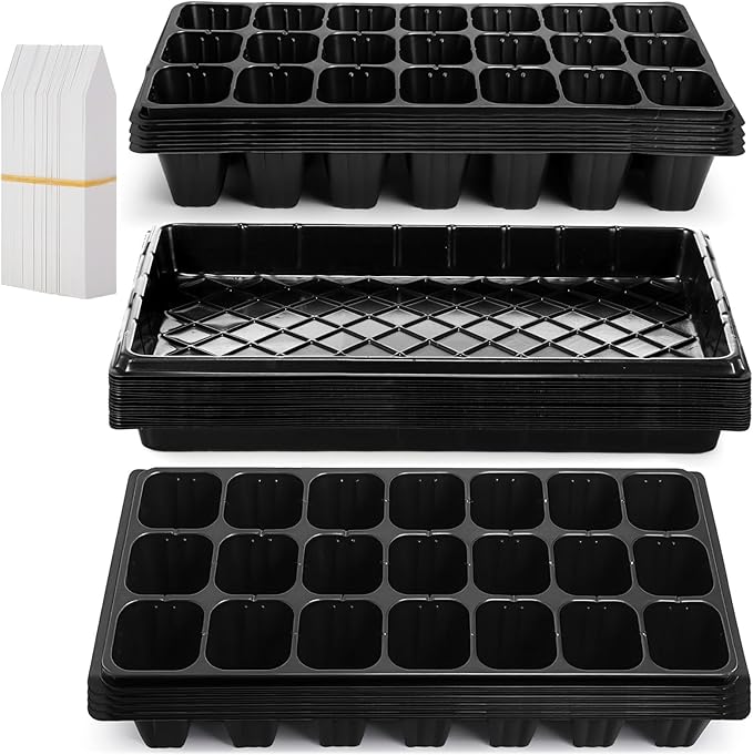 Yinder 20 Pcs Seed Starter Trays Tray Kits with Dome 21 Cells Plug Trays and 1020 Tray No Holes with 100 Pcs Tags Seed Starter Kit for Nursery Germination Plant Propagation Gardening Greenhouse