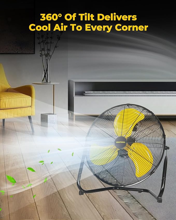 VENTISOL 18 Inch Portable Floor Fan, 3 Speed Metal Industrial Shop Fans with 360° Tilt, 4100 CFM High Velocity Heavy Duty Fan for Home Bedroom, Garage, Workshop