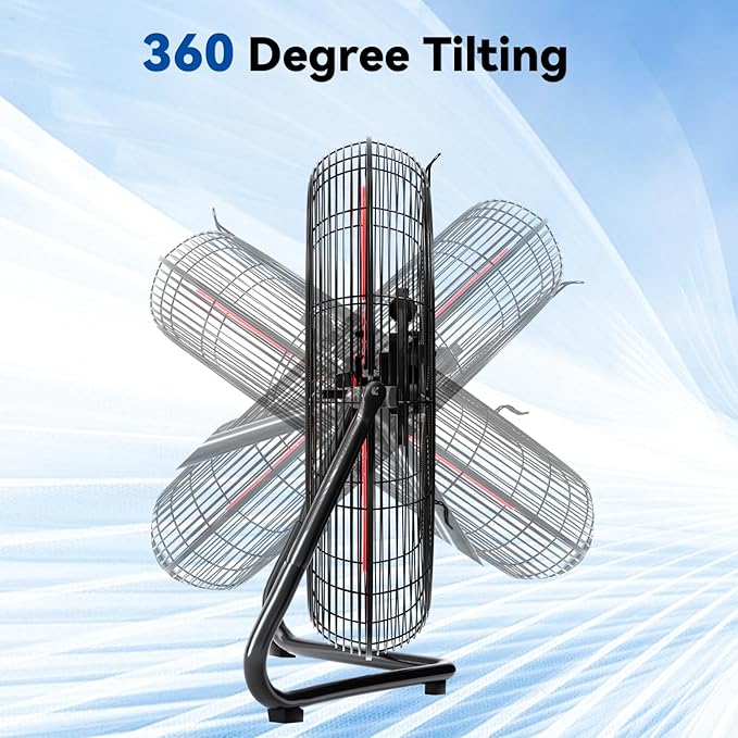 18" High Velocity Floor Fan, 3800 CFM Heavy Duty Industrial Floor Fan, 3 Speed, 360 Degree Tilt, Wall Mounted & Floor Design for Warehouse, Basement, Factory, Barn, Garage - UL Safety Listed