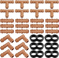 Irrigation Fittings Kit for 1/2" Tubing, 32 Pieces Line Connectors for Drip Sprinkler Systems - 12 Couplings, 8 Tees, 6 Elbows, 6 End Caps, Parts for 1/2 Inch Hose