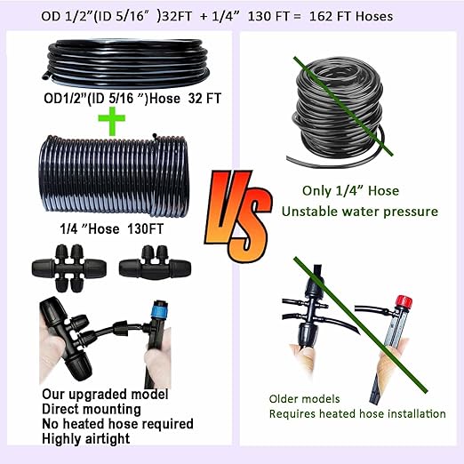 Drip Irrigation System with Water Timer Auto Watering System for Garden 5/16“ID and 1/4 Inch Pipe 162ft Adjustable Spray Kit, for Greenhouse, Garden, Lawn, and for Potted Plants