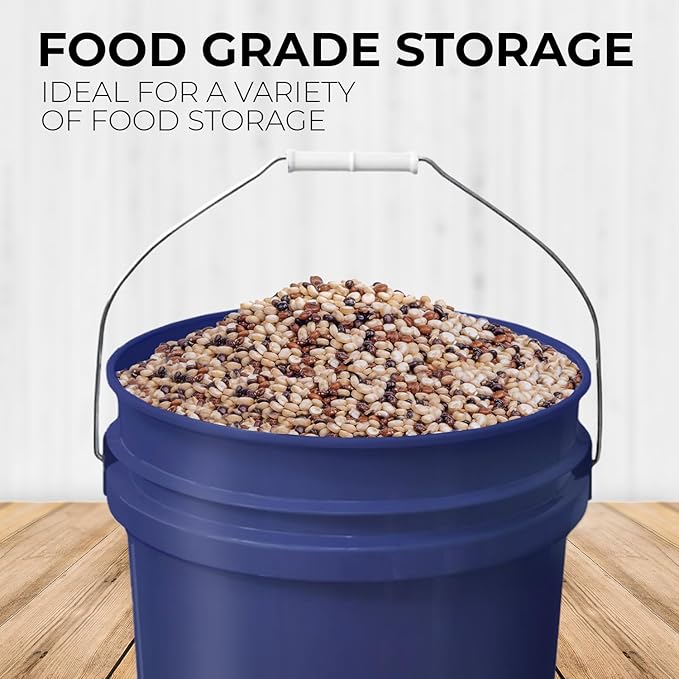 5-Gallon Dark Blue Bucket Pail with Gamma Seal Screw on Airtight Lid, Metal Handles with Plastic Grip for Easy Carrying, Stack and Store, Heavy-Duty 90MIL Extra Durable, Food Grade, BPA Free - 2 Pack
