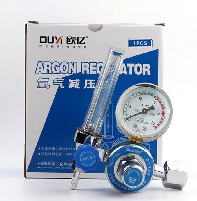 Amagogo Regulator Welder Argon CO2 Regulator Meter Pressure Gauge Aluminum Alloy Gas Regulator Welders Flowmeter Suitable for Chemical Electronics MIG We, single