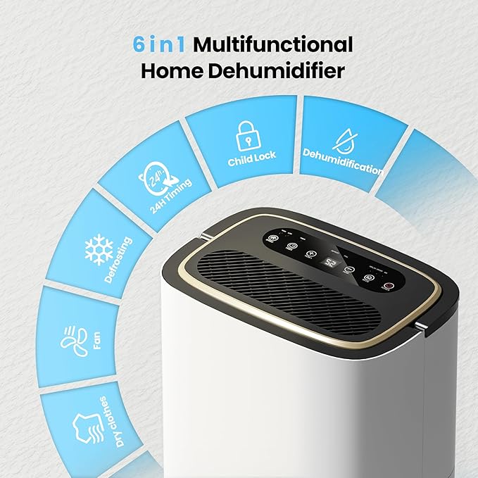 5000 Sq.Ft Dehumidifier, 52PT/24H Dehumidifiers with Drain Hose for Basement, Large Compressor Dehumidifier for Basement/Laundry/Bedroom/Office, Dehu/Dry/Air Mode, Humidity Display/Timer/Child Lock
