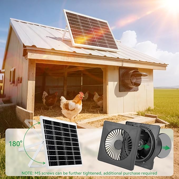 Solar Exhaust Fan 2-in-1 with DC Adapter,Large Solar Panel 3000 RPM High Speed Ventilation Fan,Waterproof with Auto Shutter for Continuous Airflow for Shed,Chicken Coop,Greenhouse,Dog House
