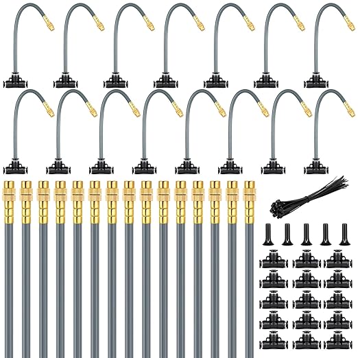 360° Adjustable 1/4" Drip Irrigation System,Bendable Watering Misting Irrigation System, Garden Watering Atomizing System with 15 Nozzles, Automatic Irrigation System for Garden