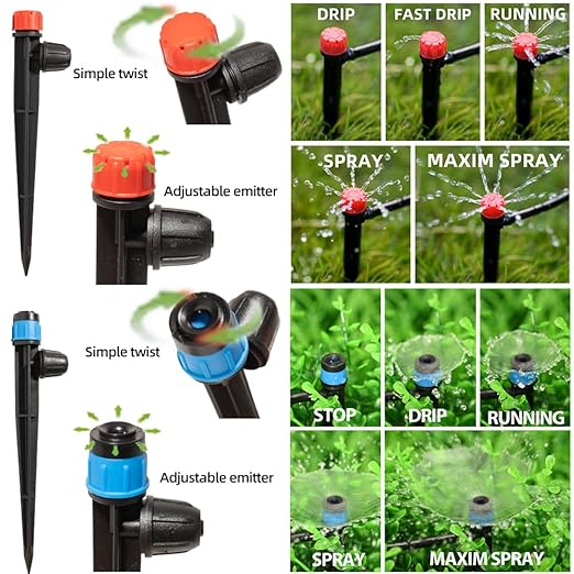 233FT Drip Irrigation System for Garden Kit with 1/2 Inch and 1/4 Inch Tubing Automatic Irrigation Equipment Locked Fittings Micro Drip 360 Degree Fan Sprayer Watering Kit for Greenhouse
