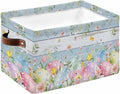 Easter Eggs Storage Bins Cubes Waterproof Cloth Storage Basket,Spring Daisy Eucalyptus Leaves Light Blue Wood Foldable Storage Bags for Shelf Clothes Storages Organizers with Handles 15x11x9.5 in 1PCS
