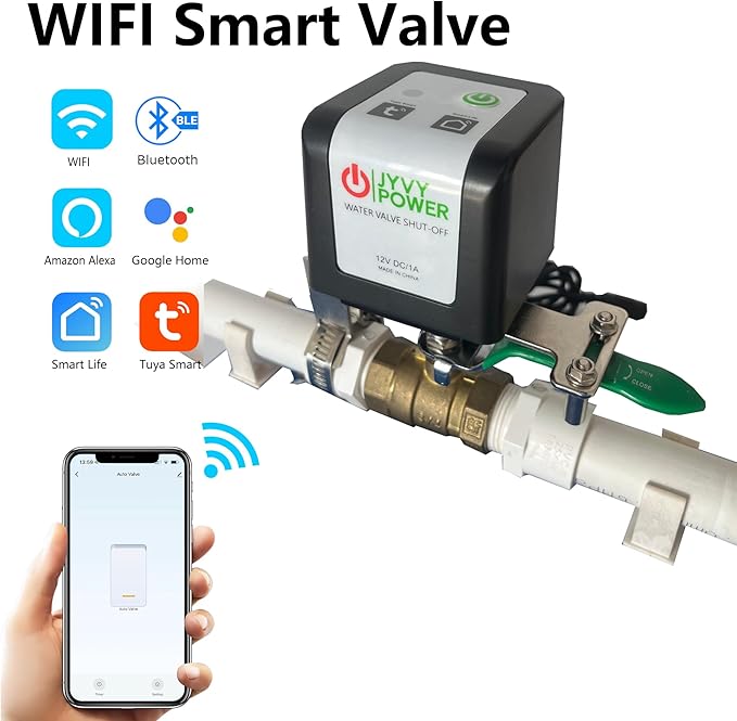 WiFi/Bluetooth Ball Valve Smart Water Shutoff Manipulator with Durable Metal Gear Domotique Controller Compatible Alexa Google Works 2.4 GHz No HUB Needed (TUYA WIFI)
