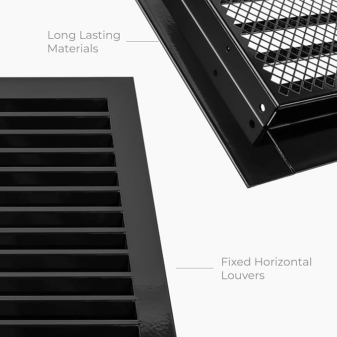 8" x 8" Inch Black Register Vent Cover - Square Industrial Return Air Vent Cover - Wall, Shed Vent, Foundation Vent - Wire Screen Mesh Crawlspace Louver Grille - Exhaust, Intake Gable Vent
