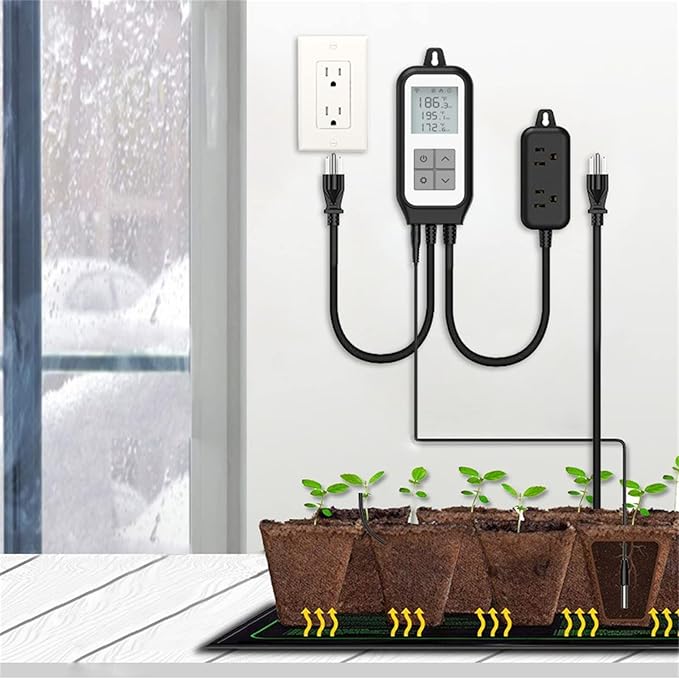 MOES Smart WiFi Cooling Heating Thermostat Outlet, Tuya Digital Temperature Controller Sensor Plug for Reptile Fermenter Brewing Breeding Heat Mat, Smart Life Remote Control, -22-221℉,10A 1250W
