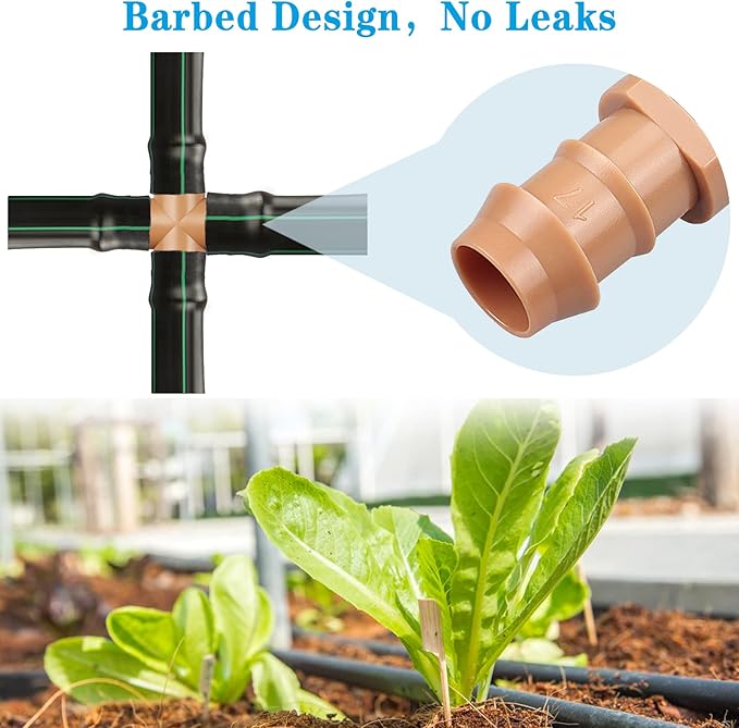 14 Pcs Drip Irrigation Cross Fittings 1/2 Inch, Drip Line Parts Four Way Connectors for 1/2" Irrigation Tubing, Barbed 4 Way Coupling Tee Irrigation System Replacement for Sprinkler Systems