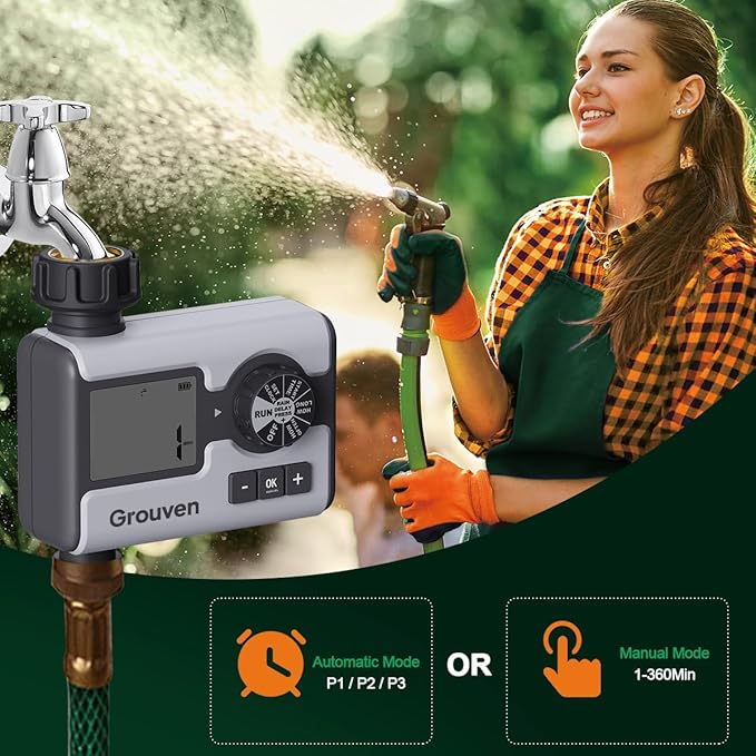 Garden Sprinkler Timer Dial Hose Faucet Programmable Water Timer with Rain Delay,Manual, Automatic Watering System Irrigation,1 Outlet