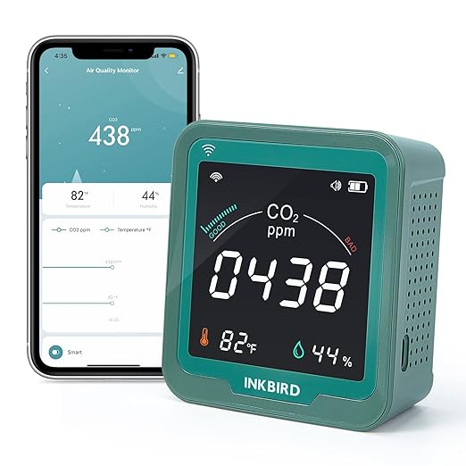 INKBIRD WiFi Air Quality Monitor Indoor Battery Powered | Smart NDIR Sensor and Data Logger | Carbon Dioxide & Temperature & Humidity | for Home, Office, Grow Tent (INK-CO2W)