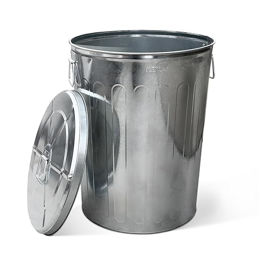Plexon 20 Gallon Metal Trash Can with Lid Outdoor Large Trash Bin Galvanized Steel Garbage Can for Farm Garage Patio Ash Bucket Bird Seed Storage Can Heavy Duty Round Container