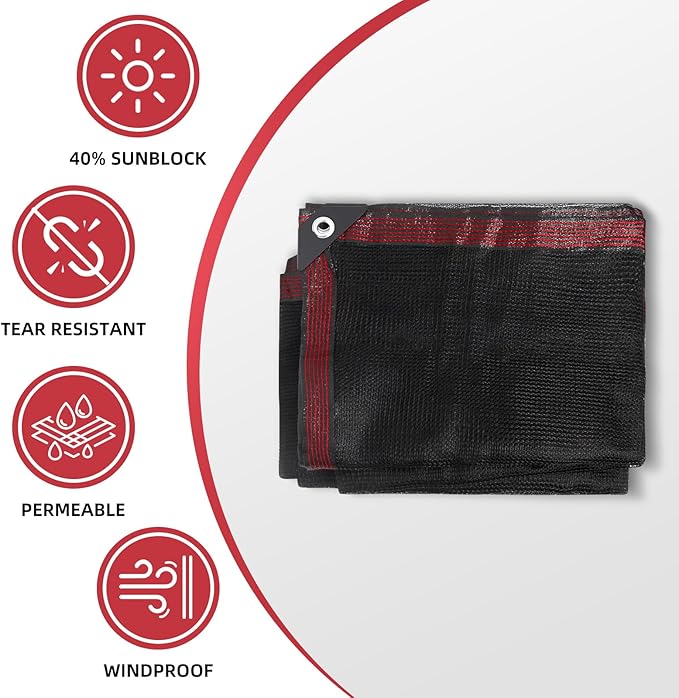 40% Shade Cloth, 8x16FT Black Heavy Duty Mesh Screen Tarp with Grommets for Patio, Canopy, Garden, Porch, Greenhouse, Pools, Garage