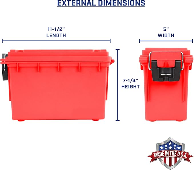 Sheffield 12636 Ammo Storage Box, Stackable .30 Cal Field Boxes, Water and Dust Resistant, Lockable Storage Box with Handle, Secures Hunting Gear, Supplies, and Bullets, Made in USA, Red, (Pack of 6)
