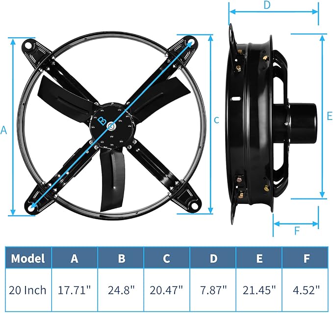 Simple Deluxe 20 Inch Gable Mount Fan Attic Ventilator with Adjustable Temperature Thermostat, 3127 CFM, Black
