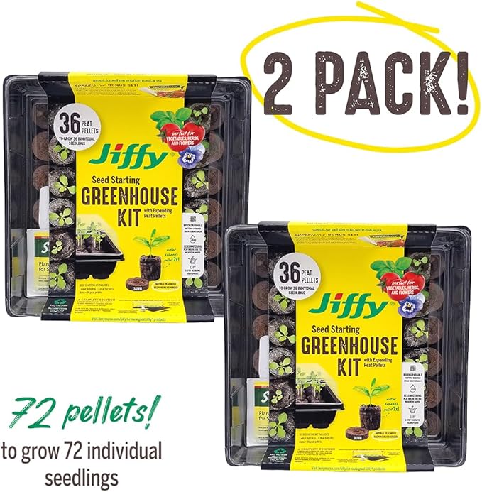 Jiffy Seed Starting Tray Kit - 36 Cell Germination Tray, Portable - 2 Pack, 72 Pellets - Plastic
