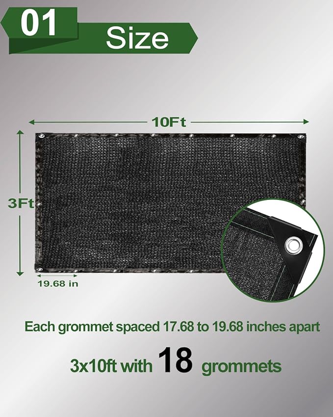 vensovo 90% Shade Cloth Netting with Grommets,3x10 Ft HDPE Heavy Duty Shade Mesh for Outdoor Use, Chicken Coop, Dog Kennel Cover, Greenhouse