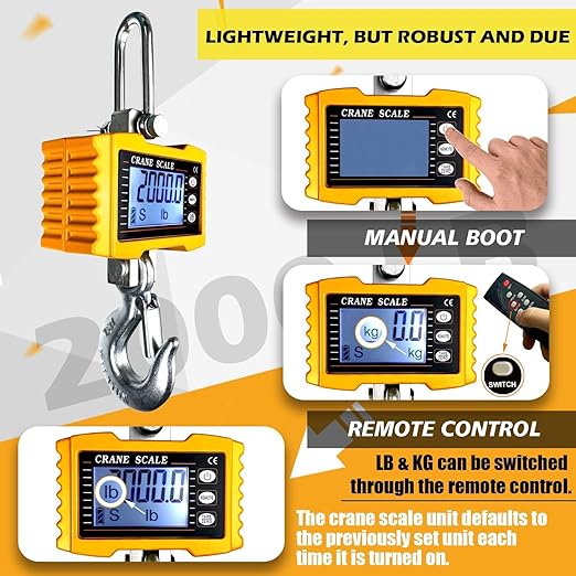 YATOINTO 2200lb Digital Crane Scale High Precision Heavy Duty Industrial Hanging Scale with Remote Control Aluminum Case CE Certified Electronic Weighing Crane Scale, for Garage Farm Hunting Fishing