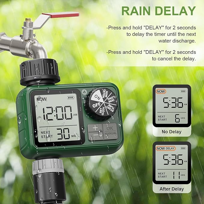 Water Timer for Outdoor Garden Hose, Sprinkler Timer for Garden Faucet with Auto/Manual/Rain Delay Mode, Sprinkler Irrigation Controller for Yard Lawn