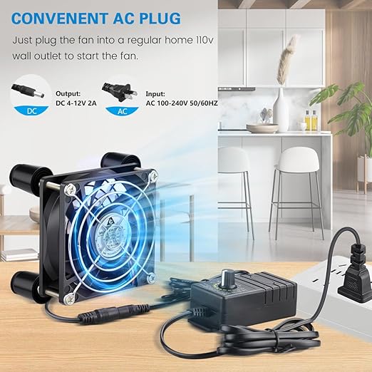 GDSTIME 80mm x 25mm Computer Fan with AC Plug, 100V-240V Variable Speed Controller for Modem Terrarium Router Receiver DVR PlayStation Xbox Component AV Cabinet Cooling