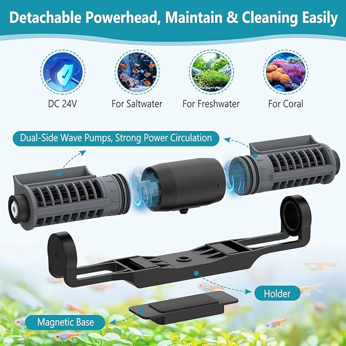 hygger Aquarium Gyre Wave Maker 1850GPH for 40-125 Gallon Fish Tank Cross-Flow Pump Adjustable Aquarium Water Circulation Powerhead 18W with Controller Magnetic Base
