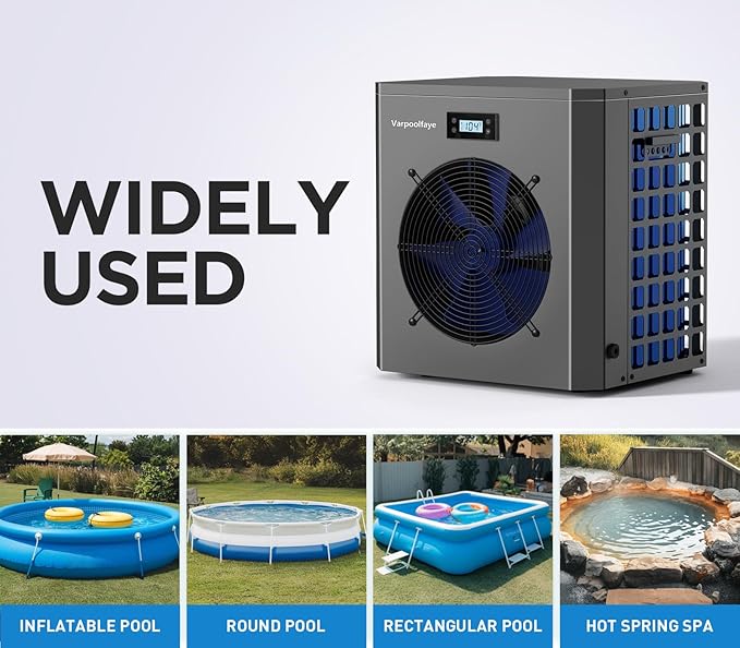 Electric Pool Heater Pump 5000 gallon 120v Pool Heaters For Above Ground Pools 16000 BTU Swimming Pool Heat Pump WiFi Control Heat Or Cool Spa Heater Pump