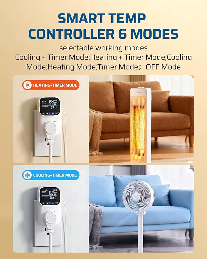 DEWENWILS Smart WiFi Temperature Controller, 15A 1800W Thermostat Controlled Outlet Plug, Bluetooth APP Remote Control, 24 Hour Schedule Timer, for Greenhouses, Incubators, Brewing, Reptiles, Garages