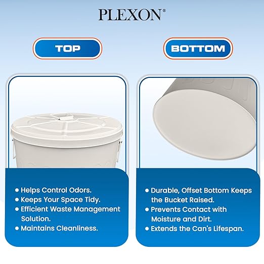 Plexon 20 Gallon Metal Trash Can with Lid Outdoor Large Trash Bin Steel Garbage Can for Garage Patio Farmhouse Bucket Bird Seed Storage Can Heavy Duty Round Container, Beige 6 Pack