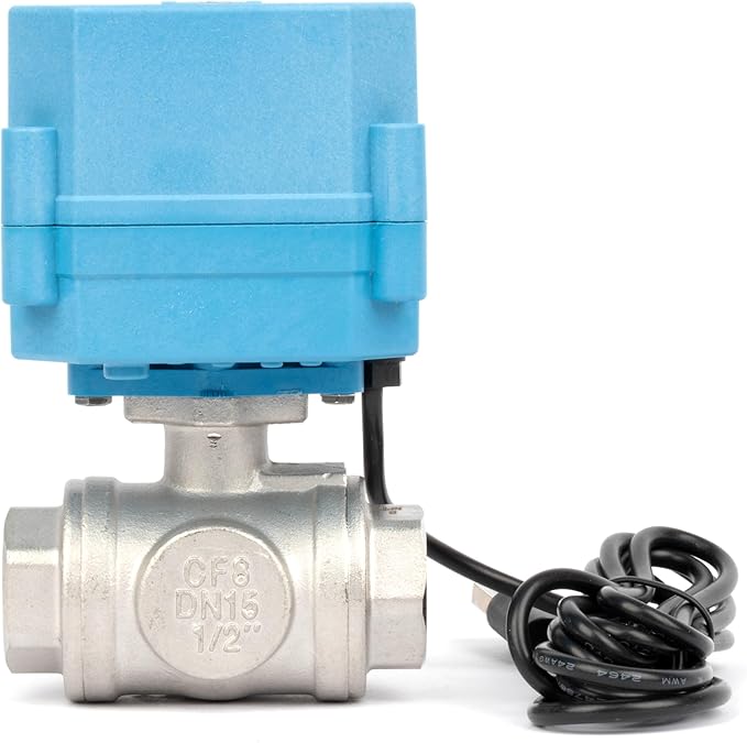 U.S. Solid WiFi Smart Motorized Ball Valve 1/2 inch NPT for Water Control & Irrigation, 3 Way 304SS Electric Valve, USB Plug, LED Indicator, Flow Direction Window, Remote On/Off Control, NSF Certified