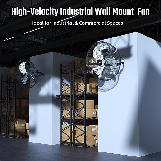 Simple Deluxe 18 Inch Industrial Wall Mount Fan, Max 4200 CFM 3 Speed Commercial Ventilation Metal Fan for Warehouse, Greenhouse, Workshop, Patio, Factory and Basement - High Velocity Black