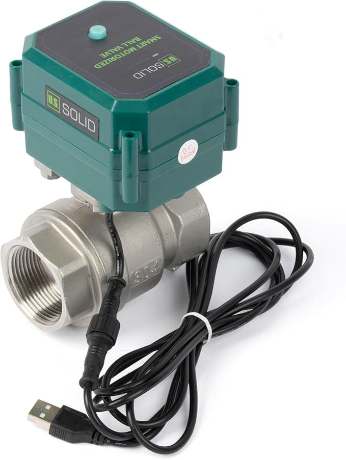 U.S. Solid 1-1/4" Smart Motorized Ball Valve - Remote App Mobile Control NSF Certified 304SS Electrical Ball Valve with Manual Switch, 5V DC USB Connection