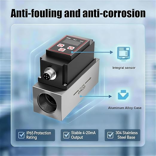 Micro Turbine Flow Meter 4-20mA Flow Transmitter with Temperature Sensor, OLED Display,Stainless Steel Industrial Flow Meter for for Water Industrial Liquids-DN25