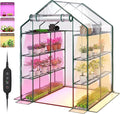 Bstrip Walk In Greenhouse, Indoor Greenhouse with Grow Lights, Mini Indoor Greenhouse with Roll-Up Zipper Entry Door and PVC Cover, Dimmable 2FT 120W Plant Light with Timer (56.3"W X 56.3"L X 76.8"H )