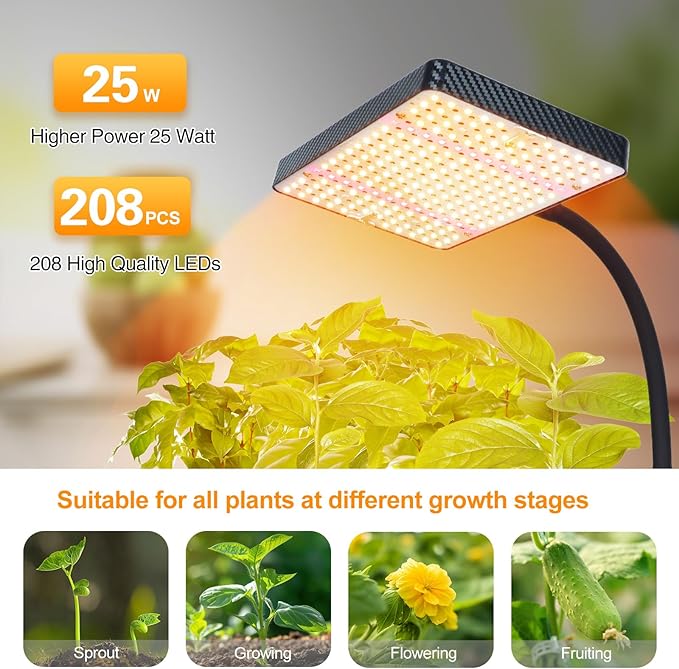 FECiDA Smart Control 25 Watt LED Grow Light with Stand, 4/8/12/16/20H Timer, Bright Enough Like A Small Sun Grow Lights for Indoor Plants, Bonsai Tree, 24"-64" Height Adjustable