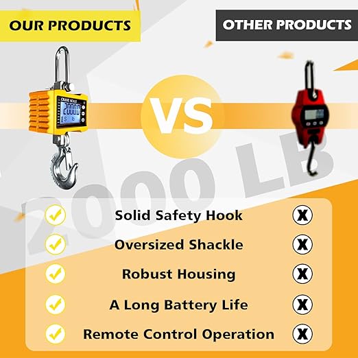 YATOINTO 2200lb Digital Crane Scale High Precision Heavy Duty Industrial Hanging Scale with Remote Control Aluminum Case CE Certified Electronic Weighing Crane Scale, for Garage Farm Hunting Fishing